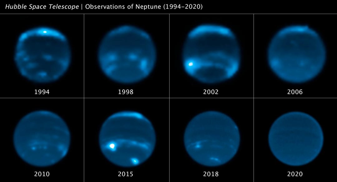 Comparaison de Neptune avec et sans nuages vue par Hubble